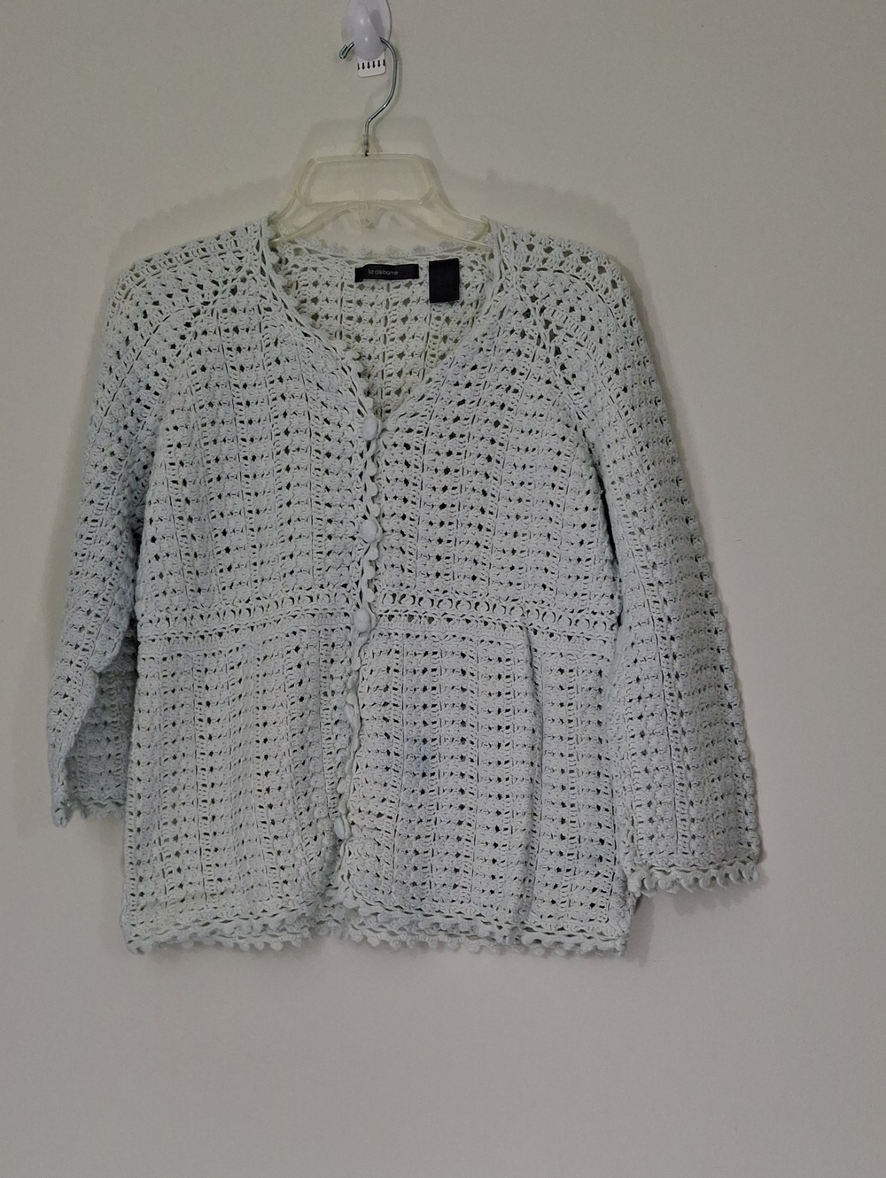 Light Blue Crochet Button-Up Women's Sweater Cardigan
